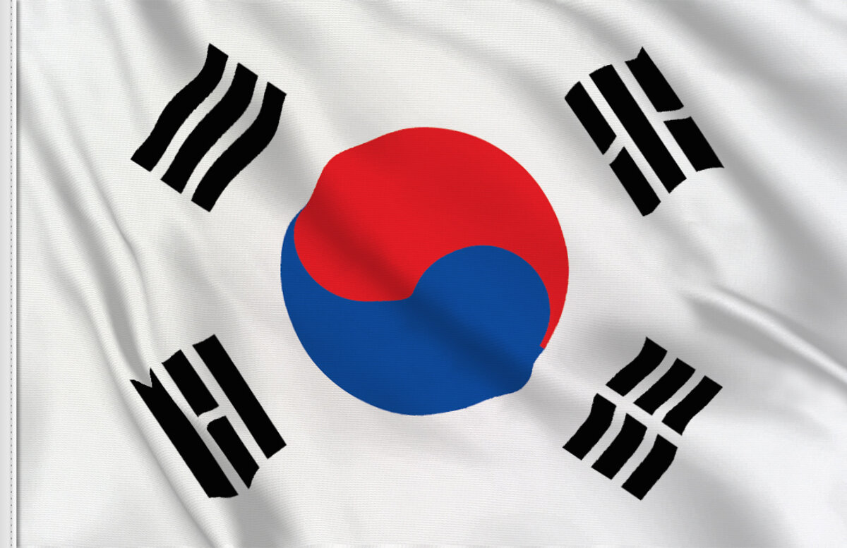 Bandiera Da Tavolo Corea Del Sud AZ Flag In Raso 15x22 Cm Con Asta E Base Metallica, Per Eventi E Celebrazioni