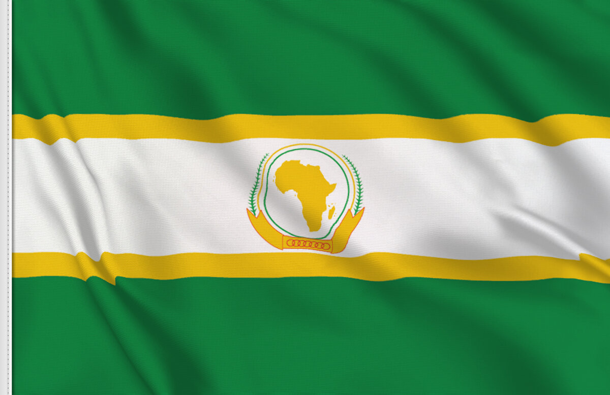 Bandiera Di Ricamo Dell'unione Africana. Tessuto Ricamato. Stemma Ricamato. Sfondo Tessile Con Simbolo Del Paese Image247108465