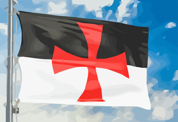Bandiera AZ FLAG Beauceant Cavalieri Templari | 45x30 Cm In Poliestere 100D Con Cordicelle | Bandierina Ordine Del Tempio